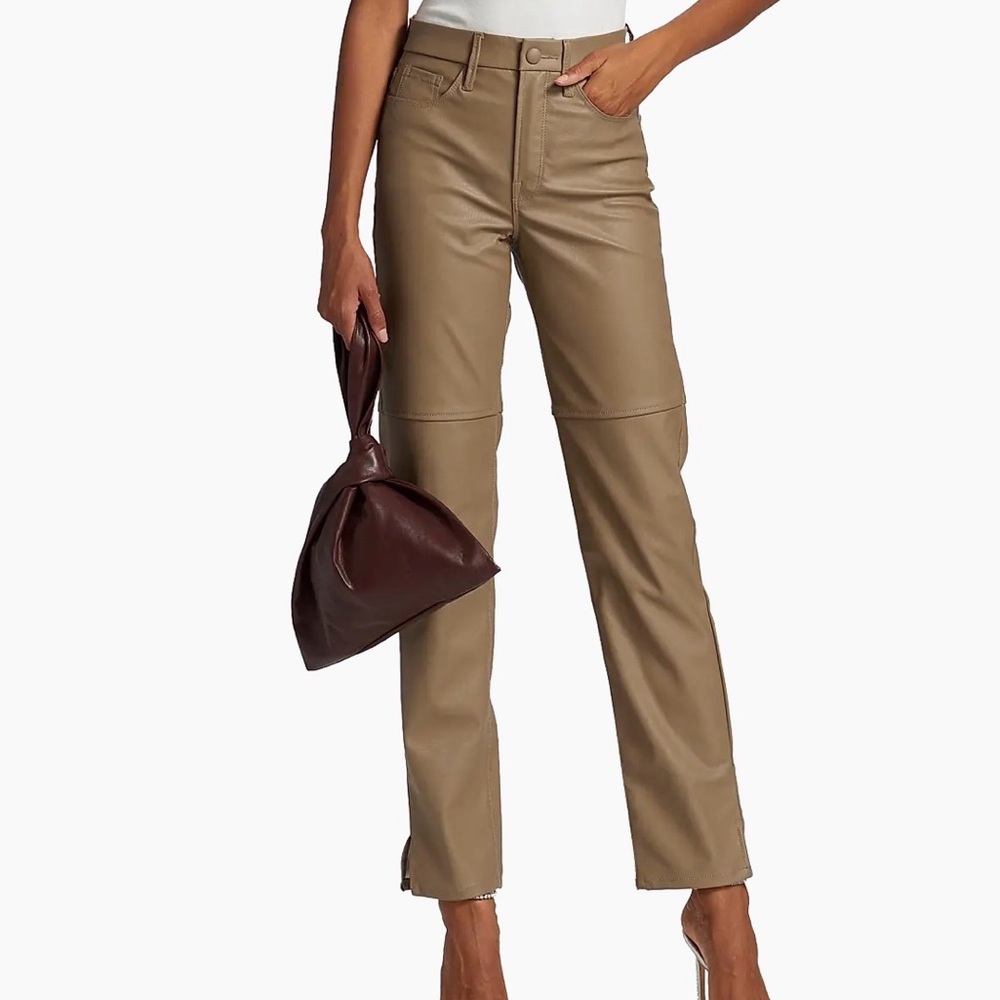 NWT Good American Faux Leather Straight Leg Pants Camel Size 27
